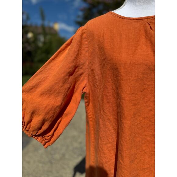 MSRP $180 Bryn Walker 100% Linen High Low Puff Sleeved Dress Size L QUICK SHIP - Picture 3 of 11